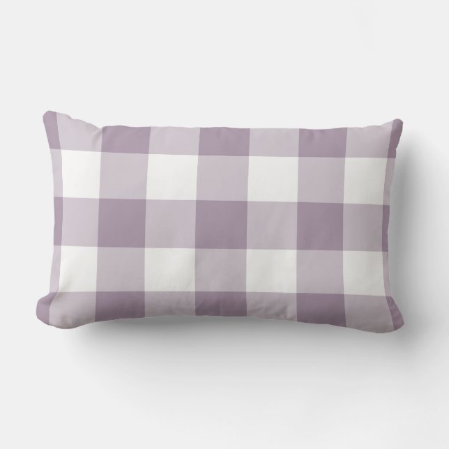 Purple and White Gingham Pattern Lumbar Pillow (Front)