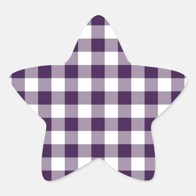 Purple and White Gingham Pattern Star Sticker (Front)