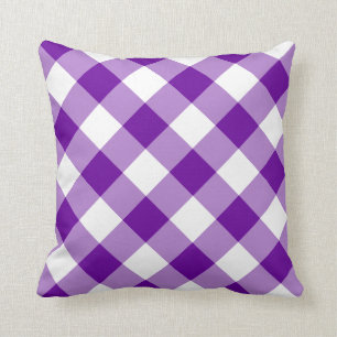 Purple and White Gingham Pattern Throw Pillow