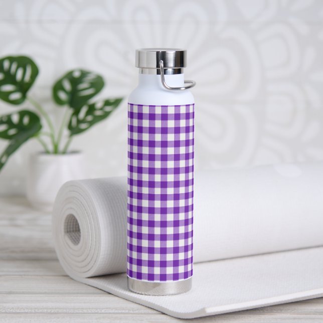 Purple and White Gingham Pattern Water Bottle (Yoga)
