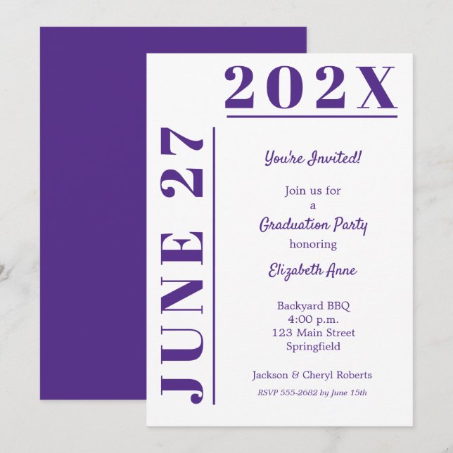Purple and White Graduation Party Invitation (Front/Back)