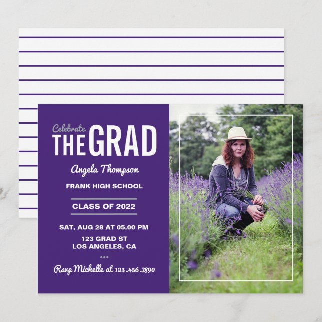Purple and White Graduation Party Invitation (Front/Back)