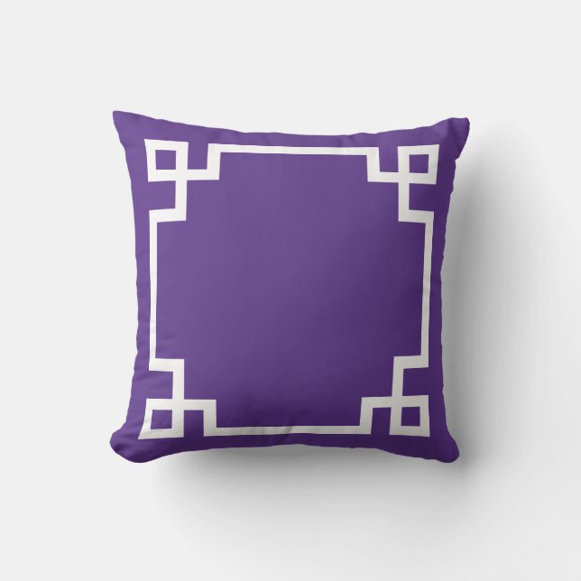 Purple and White Greek Key Pattern Throw Pillow (Front)