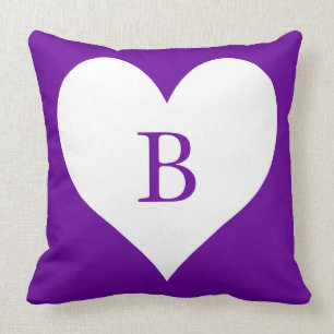 Purple and White Heart Monogram Throw Pillow