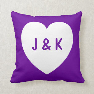 Purple and White Heart Symbol Pillow