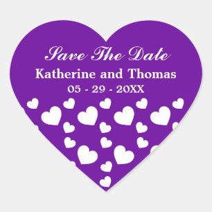 Purple and White Hearts Save The Date Stickers