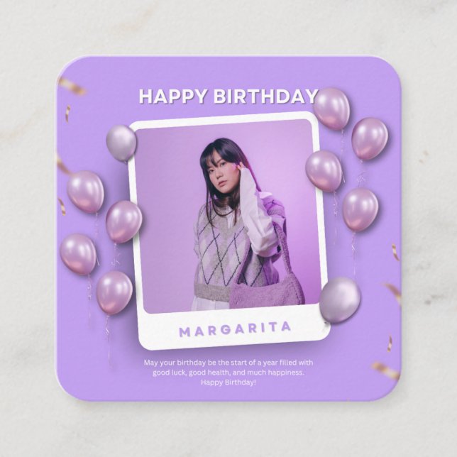 Purple and White Illustrative Happy Birthday Insta Enclosure Card (Front)