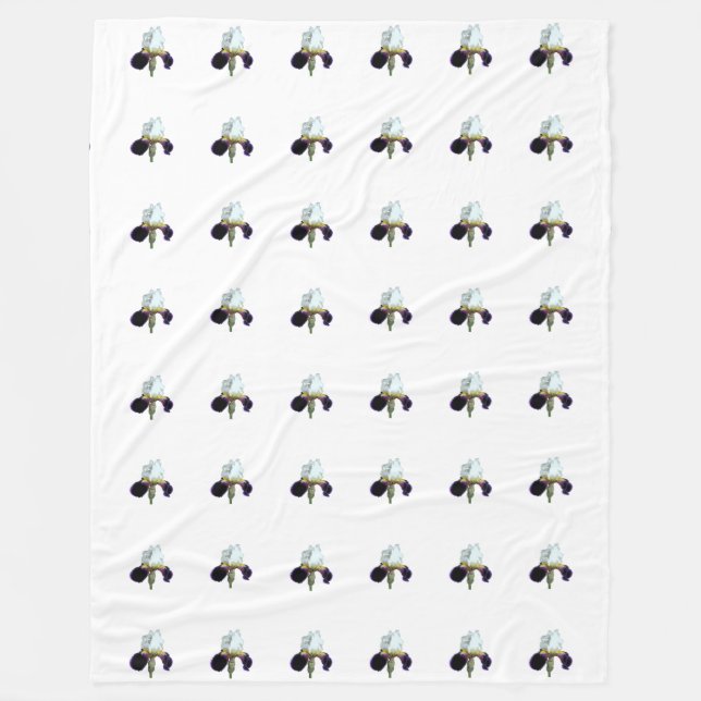 Purple and White Iris Fleece Blanket (Front)