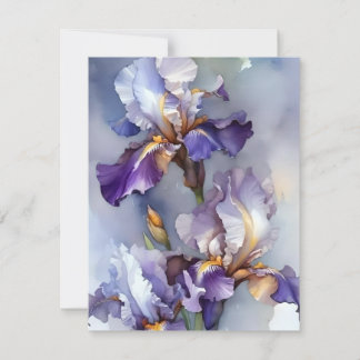 Purple And White Iris In Watercolors Holiday Card