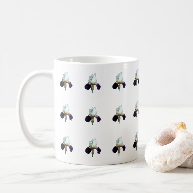 Purple and White Iris Pattern Coffee Mug (With Donut)