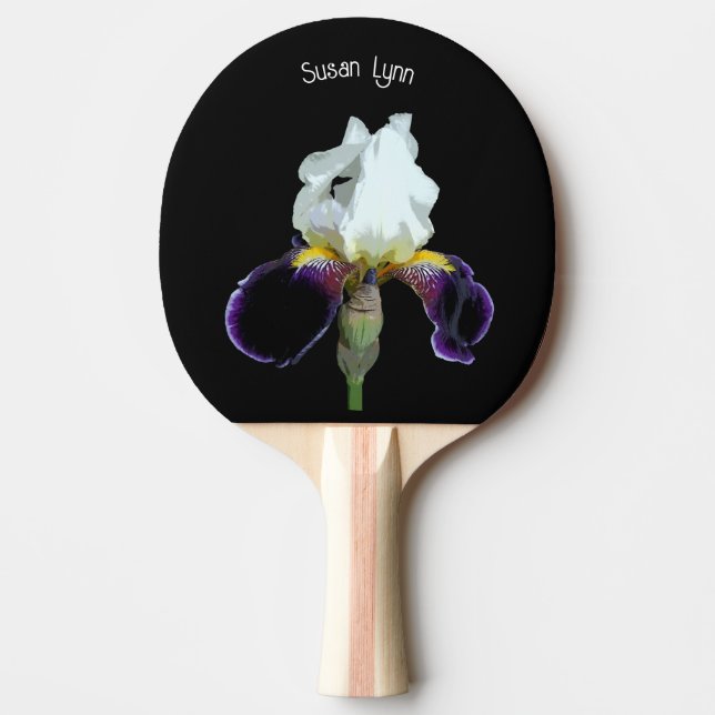 Purple and White Iris Ping Pong Paddle (Front)