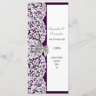 Purple and white lace church wedding program