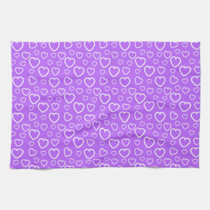 Purple and White Love Hearts Pattern Kitchen Towel