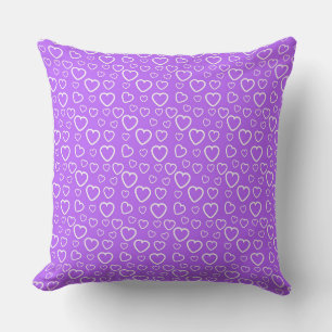 Purple and White Love Hearts Pattern Throw Pillow