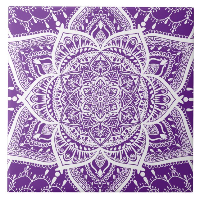 Purple and White Mandala - Loergann in Eggplant Tile (Front)