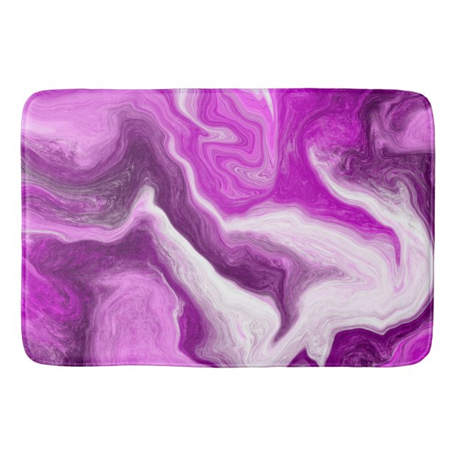 Purple and White Marble Swirls Fluid Art   Bath Mat (Front)