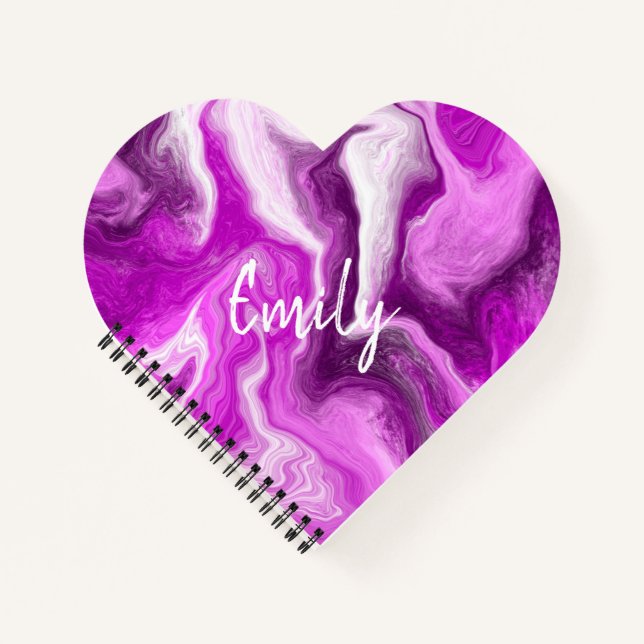 Purple and White Marble Swirls Personalized Notebook (Front)