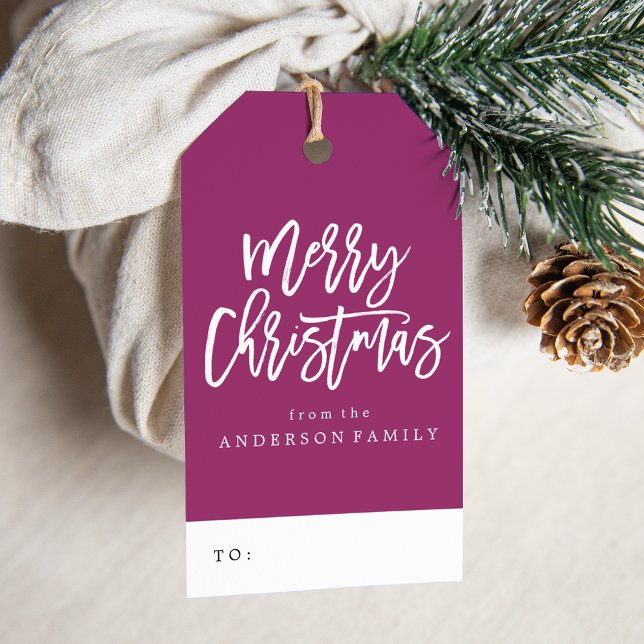 Purple and White Merry Christmas Script Holiday Gift Tags (Creator Uploaded)