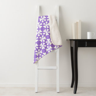Purple and White Modern Geometric Floral Pattern Sherpa Blanket