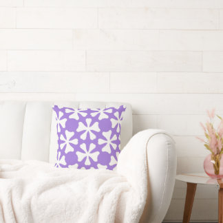 Purple and White Modern Geometric Floral Pattern Throw Pillow