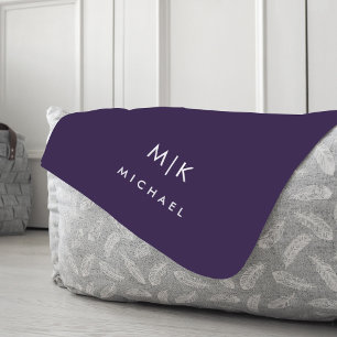 Purple and White Modern Monogram Fleece Blanket