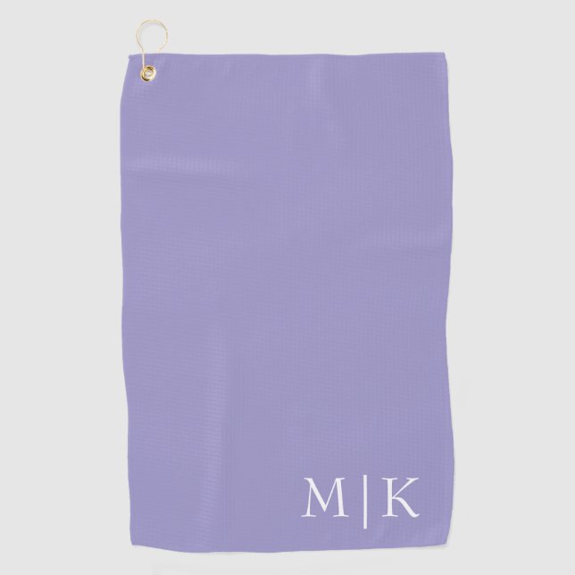 Purple and White | Modern Monogram Golf Towel (Front)