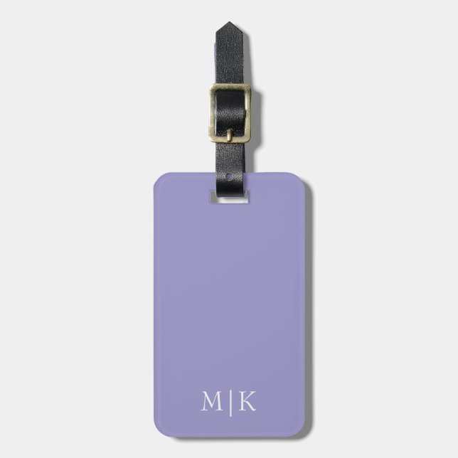 Purple and White | Modern Monogram Luggage Tag (Front Vertical)