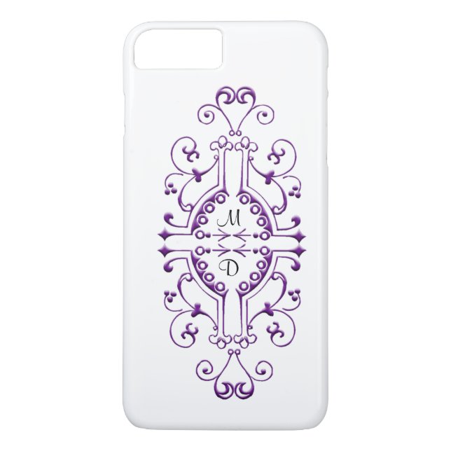 Purple and White Monogram iPhone Case (Back)
