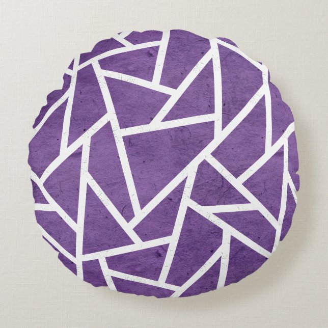 Purple and white mosaic pattern round pillow (Front)