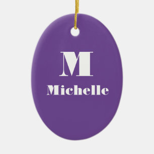 Purple and White Name Initial Letter Solid Colour  Ceramic Ornament