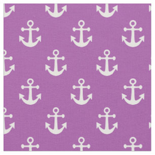 Purple and White Nautical Anchors Pattern Fabric
