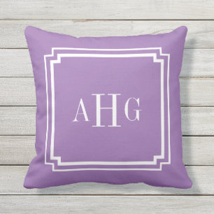 Purple and White Notched Corner Custom Monogram Outdoor Pillow