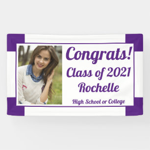 Purple and White One Photo Class Year Graduation Banner