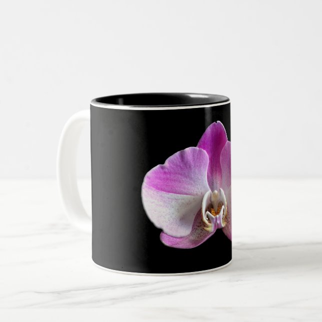 Purple and White Orchid Two-Tone Coffee Mug (Front Left)