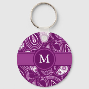 Purple and White Paisley Keychain