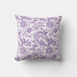 Purple and White Paisley Pattern Throw Pillow