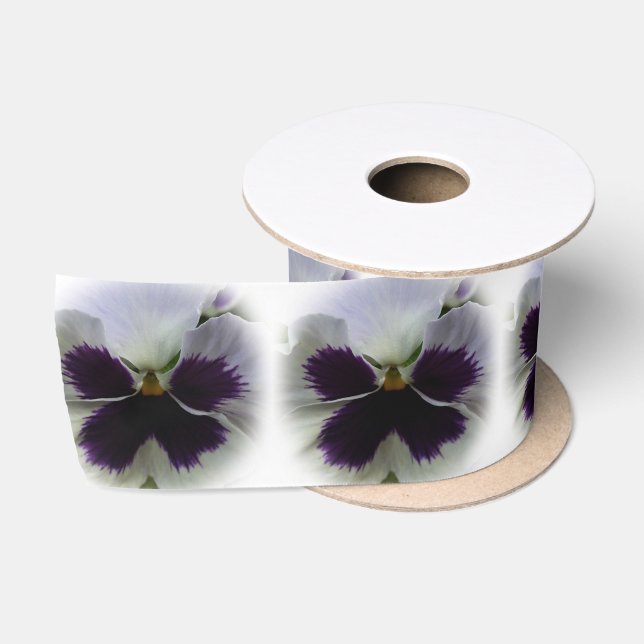 Purple and white pansy satin ribbon (Spool)