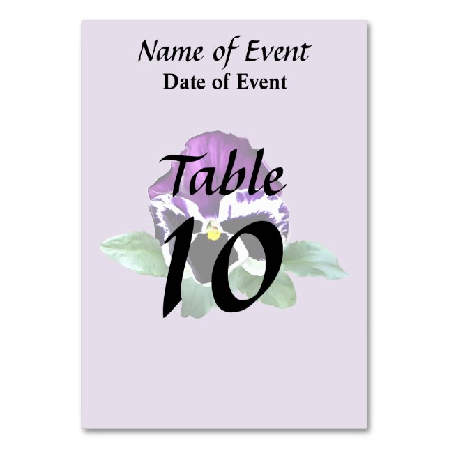 Purple and White Pansy Table Number (Back)