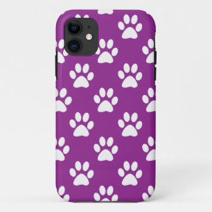 Purple and white paw prints pattern iPhone 11 case