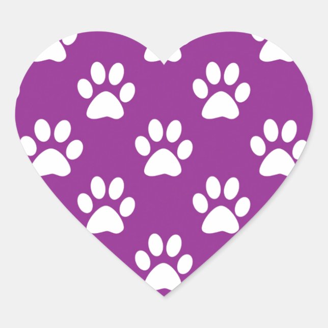 Purple and white paw prints pattern heart sticker (Front)