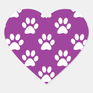 Purple and white paw prints pattern heart sticker