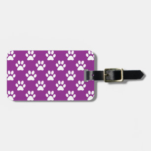 Purple and white paw prints pattern luggage tag