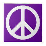 Purple and White Peace Symbol Tile<br><div class="desc">White peace symbol against a colourful background. Change the background colour. Reduce the symbol's size and add personalized message with white font.</div>