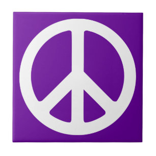 Purple and White Peace Symbol Tile