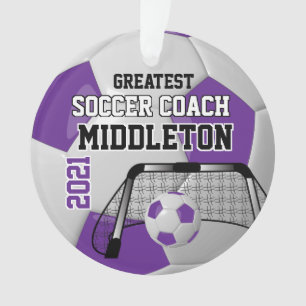 Purple and White Personalize Soccer Ball Ornament