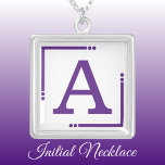 Purple and white personalized initial silver plated necklace<br><div class="desc">Personalized necklace /  pendant.
Add your initial.
Colour scheme: purple and white</div>