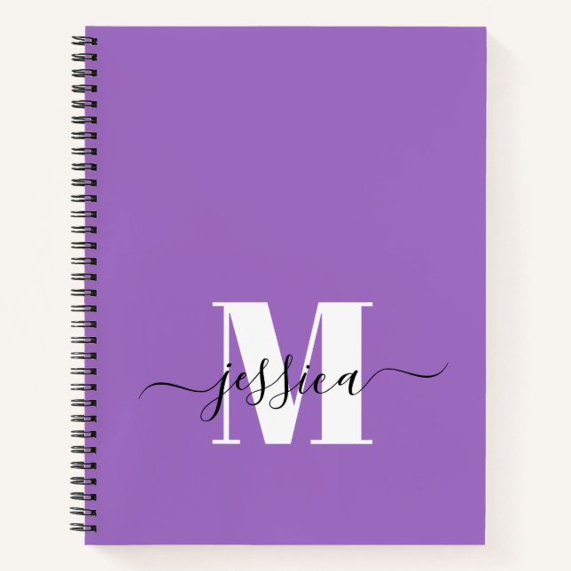 Purple and White Personalized Monogram Notebook (Front)