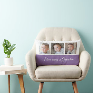 Purple and white photo collage for Grandma Lumbar Pillow