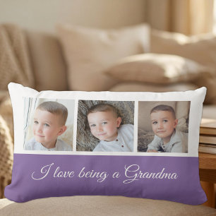Purple and white photo collage for Grandma Lumbar Pillow