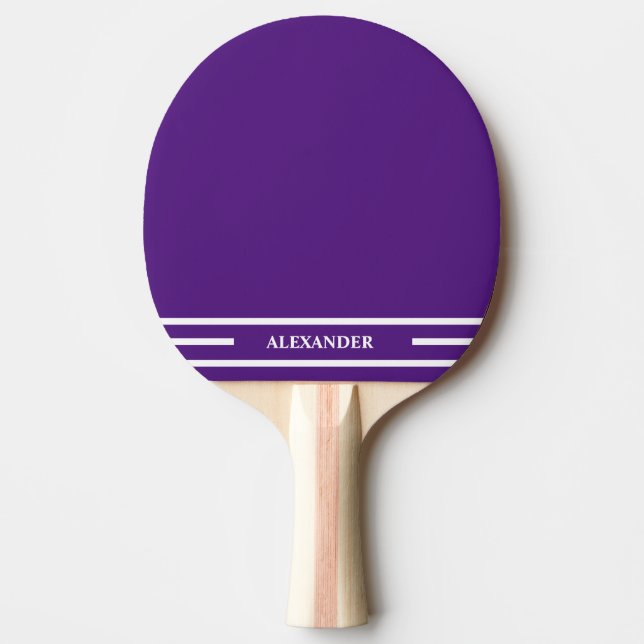 Purple and White Ping Pong Paddle with Name (Front)